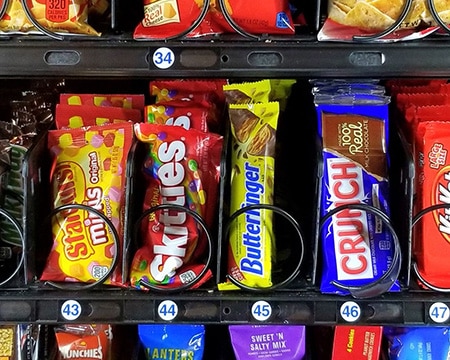 snack options often sold in a non-refrigerated snack vending machine